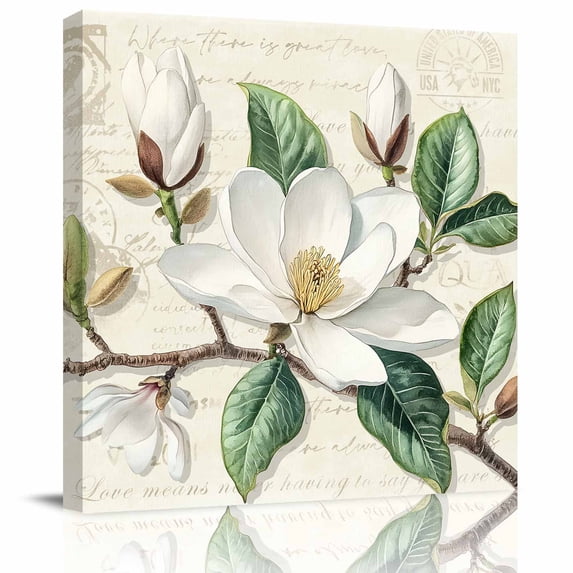 Wall Art Prints, Retro Flowers Framed Canvas Prints for Bedroom Living Room Bathroom Office, Farmhouse Leaf Branch Green Plants Gallery Wrap Wall Art Poster for Gifts Home Decor 28"x28"