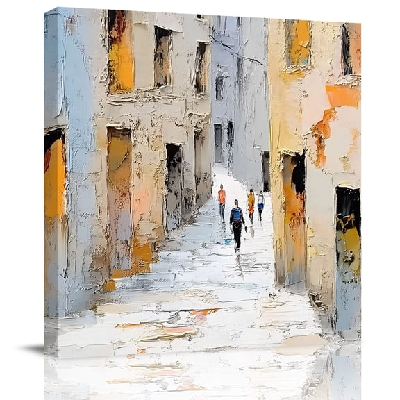 Wall Art Prints, Rustic City Framed Canvas Prints for Bedroom Living Room Bathroom Office, Vintage Abstract Aesthetic Oil Painting Gallery Wrap Wall Art Poster for Gifts Home Decor 8"x8"