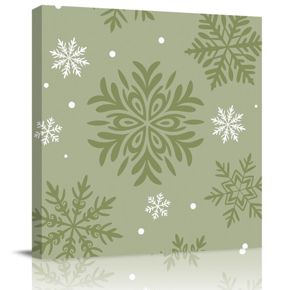 Wall Art Prints, Sage Green Christmas Framed Canvas Prints for Bedroom Living Room Bathroom Office, Winter Xmas Snowflakes Textured Gallery Wrap Wall Art Poster for Gifts Home Decor 8"x8"