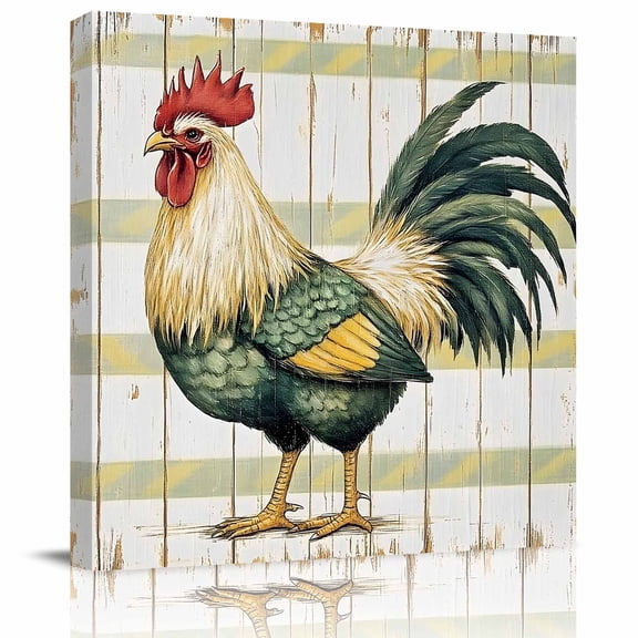 Wall Art Prints, Sage Green Rooster Framed Canvas Prints for Bedroom Living Room Bathroom Office, Vintage Animals Wooden Watercolor Gallery Wrap Wall Art Poster for Gifts Home Decor 8"x8"
