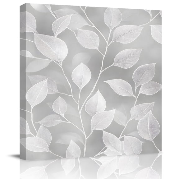 Wall Art Prints, Silver Gray Leaves Framed Canvas Prints for Bedroom Living Room Bathroom Office, Vintage Abstract Branch Botanical Gallery Wrap Wall Art Poster for Gifts Home Decor 8"x8"
