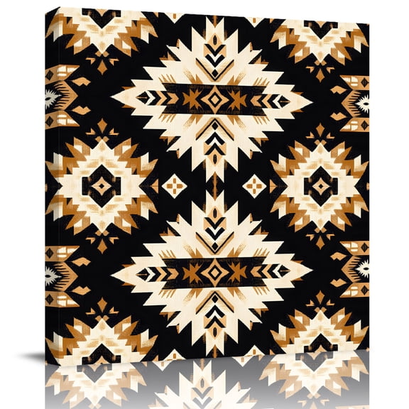 Wall Art Prints, Southwestern Aztec Framed Canvas Prints for Bedroom Living Room Bathroom Office, Retro National Style Brown Abstract Gallery Wrap Wall Art Poster for Gifts Home Decor 12"x12"