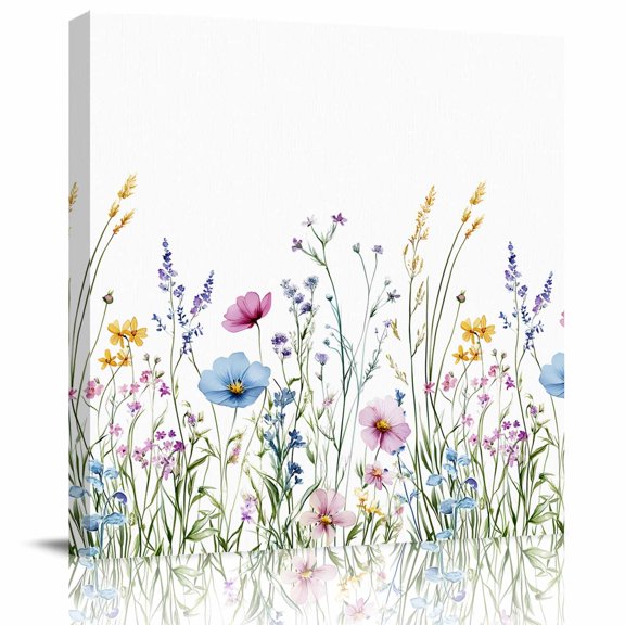 Wall Art Prints, Spring Floral Framed Canvas Prints for Bedroom Living Room Bathroom Office, Colorful Botanical Wildflower Summer Gallery Wrap Wall Art Poster for Gifts Home Decor 28"x28"