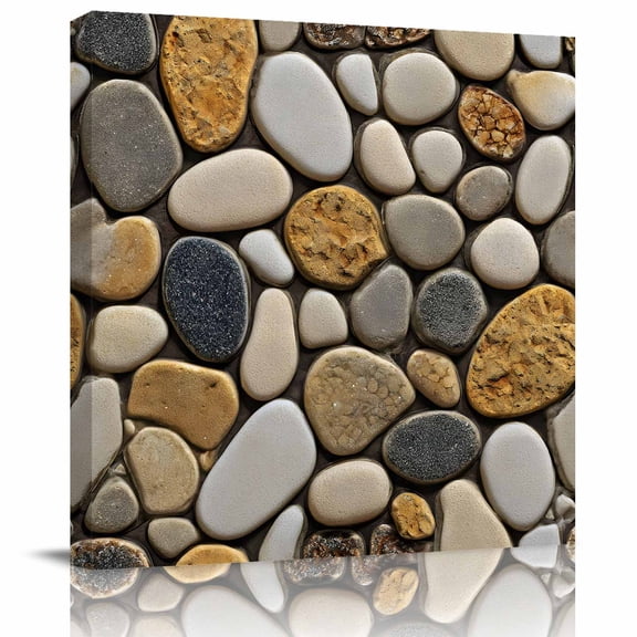 Wall Art Prints, Stones Framed Canvas Prints for Bedroom Living Room Bathroom Office, Gravel Rock Cobblestone Natural Pattern Art Gallery Wrap Wall Art Poster for Gifts Home Decor 12"x12"