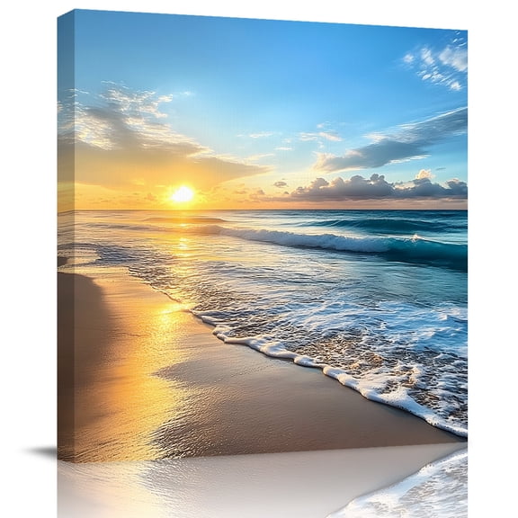 Wall Art Prints, Summer Beach Framed Canvas Prints for Bedroom Living Room Bathroom Office, Sunset Ocean Coastal Nautical Gallery Wrap Wall Art Poster for Gifts Home Decor 8"x8"