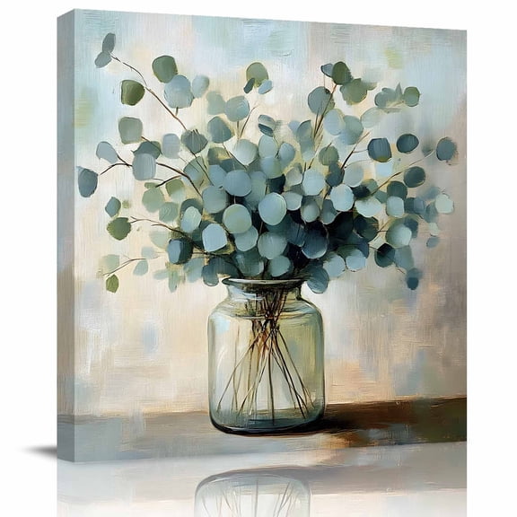 Wall Art Prints, Summer Eucalyptus Framed Canvas Prints for Bedroom Living Room Bathroom Office, Botanical Leaves Modernism Painted Gallery Wrap Wall Art Poster for Gifts Home Decor 8"x8"
