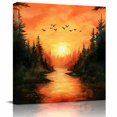 thumbnail image 1 of Wall Art Prints, Sunset Forest Framed Canvas Prints for Bedroom Living Room Bathroom Office, Country Orange Sky Trees Nature Scenery Gallery Wrap Wall Art Poster for Gifts Home Decor 12"x12", 1 of 9