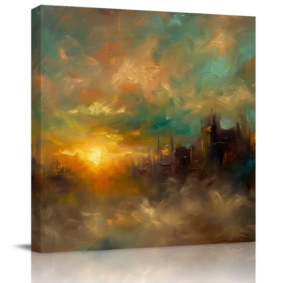 Wall Art Prints, Sunset Sky Framed Canvas Prints for Bedroom Living Room Bathroom Office, Golden Clouds Distant Hills Abstract Gallery Wrap Wall Art Poster for Gifts Home Decor 8"x8"