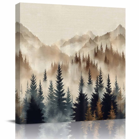 Wall Art Prints, Tan Forest Framed Canvas Prints for Bedroom Living Room Bathroom Office, Trees Woods Vintage Natural Watercolor Gallery Wrap Wall Art Poster for Gifts Home Decor 24"x24"