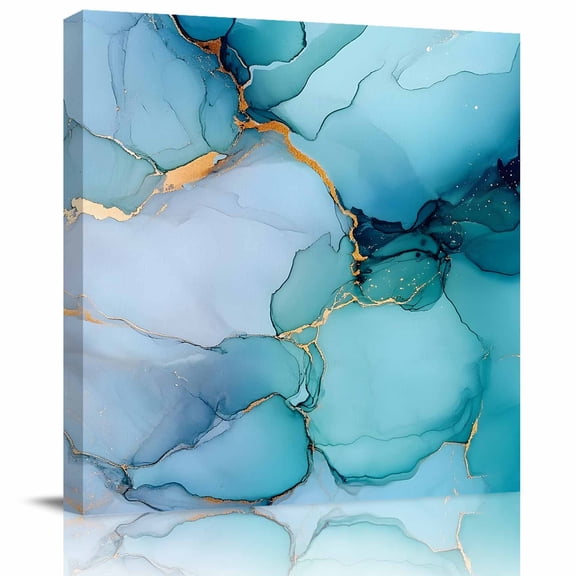 Wall Art Prints, Teal Blue Marble Framed Canvas Prints for Bedroom Living Room Bathroom Office, Modern Abstract Art Marble Crack Gallery Wrap Wall Art Poster for Gifts Home Decor 8"x8"
