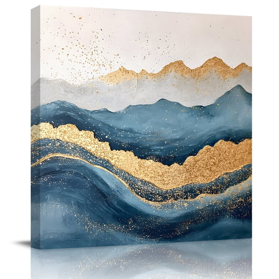 Wall Art Prints, Teal Golden Framed Canvas Prints for Bedroom Living Room Bathroom Office, Modern Oil Painting Art Gallery Wrap Wall Art Poster for Gifts Home Decor 20"x20"