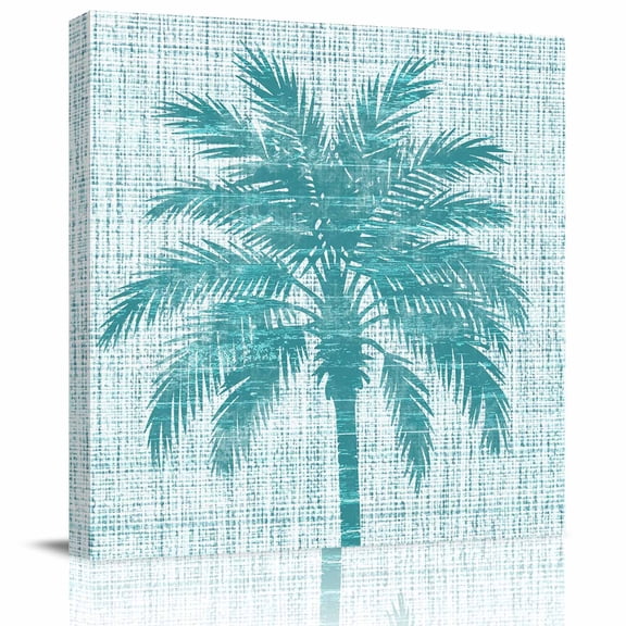 Wall Art Prints, Teal Palm Tree Framed Canvas Prints for Bedroom Living Room Bathroom Office, Tropical Summer Coastal Vintage Turquoise Gallery Wrap Wall Art Poster for Gifts Home Decor 8"x8"