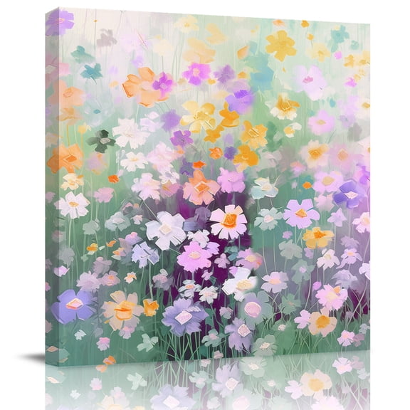 Wall Art Prints, Teal Spring Floral Framed Canvas Prints for Bedroom Living Room Bathroom Office, Modern Oil Painted Daisy Botanical Gallery Wrap Wall Art Poster for Gifts Home Decor 8"x8"