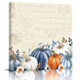 thumbnail image 1 of Wall Art Prints, Thanksgiving Pumpkin Framed Canvas Prints for Bedroom Living Room Bathroom Office, Fall Blue White Orange Plants Gallery Wrap Wall Art Poster for Gifts Home Decor 12"x12", 1 of 9