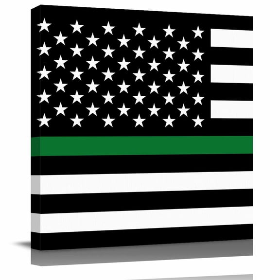 Wall Art Prints, Thin Green White Line Framed Canvas Prints for Bedroom Living Room Bathroom Office, American Flag Star Gallery Wrap Wall Art Poster for Gifts Home Decor 8"x8"