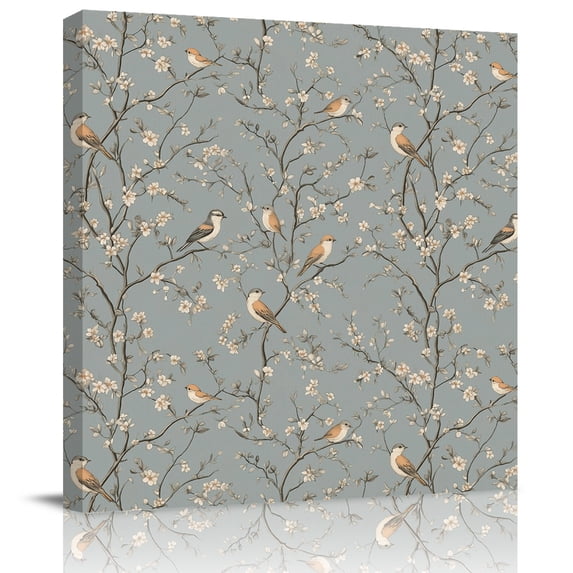 Wall Art Prints, Tree Birds Framed Canvas Prints for Bedroom Living Room Bathroom Office, Vintage Grey Flower Floral Branch Spring Gallery Wrap Wall Art Poster for Gifts Home Decor 12"x12"