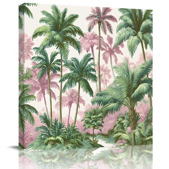 Wall Art Prints, Tropical Palm Trees Framed Canvas Prints for Bedroom Living Room Bathroom Office, Boho Vintage Summer Forest Watercolor Gallery Wrap Wall Art Poster for Gifts Home Decor 24"x24"