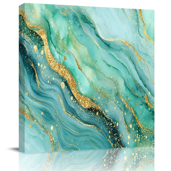 Wall Art Prints, Turquoise Golden Marble Framed Canvas Prints for Bedroom Living Room Bathroom Office, Modern Art Luxury Marble Flowing Gallery Wrap Wall Art Poster for Gifts Home Decor 20"x20"