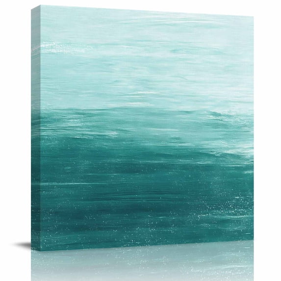 Wall Art Prints, Turquoise Ombre Framed Canvas Prints for Bedroom Living Room Bathroom Office, Modern Abstract Art Ocean Oil Painting Gallery Wrap Wall Art Poster for Gifts Home Decor 16"x16"