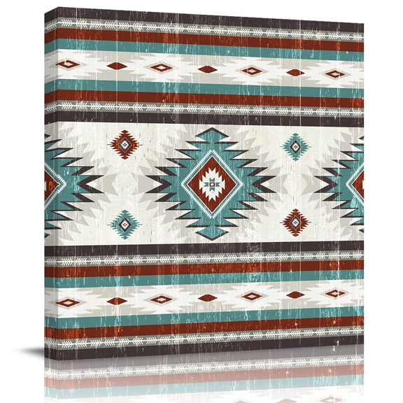 Wall Art Prints, Turquoise Red Boho Framed Canvas Prints for Bedroom Living Room Bathroom Office, Southwestern Ethnic Aztec Retro Geometric Gallery Wrap Wall Art Poster for Gifts Home Decor 20"x20"