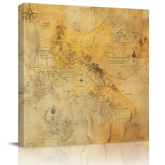 Wall Art Prints, Vintage Map Framed Canvas Prints for Bedroom Living Room Bathroom Office, Middle Century Farmhouse Natural Landscape Gallery Wrap Wall Art Poster for Gifts Home Decor 8"x8"