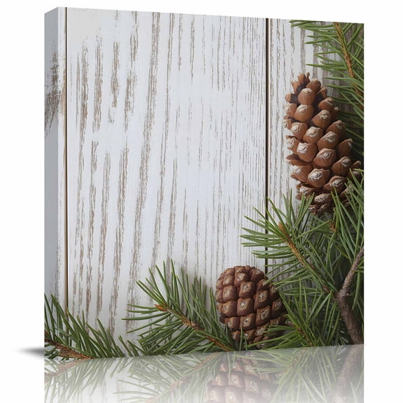 Wall Art Prints, Vintage Pine Cones Framed Canvas Prints for Bedroom Living Room Bathroom Office, Retro Botanical Watercolor Wooden Gallery Wrap Wall Art Poster for Gifts Home Decor 8"x8"