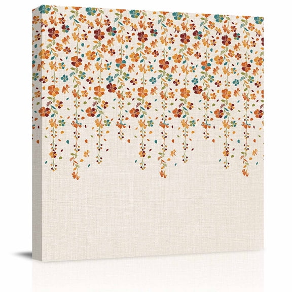 Wall Art Prints, Weeping Flowers Framed Canvas Prints for Bedroom Living Room Bathroom, Red Yellow Teal Spring Floral Botanical Rustic Burlap Gallery Wrap Wall Art Poster for Gifts Home Decor 20"x20"