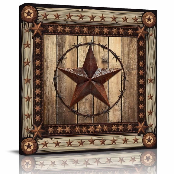 Wall Art Prints, Western Farmhouse Framed Canvas Prints for Bedroom Living Room Bathroom Office, Primitive Rustic Country Retro Texas Star Gallery Wrap Wall Art Poster for Gifts Home Decor 8"x8"