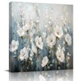 thumbnail image 1 of Wall Art Prints, White Floral Framed Canvas Prints for Bedroom Living Room Bathroom Office, Spring Abstract Oil Painting Plant Gallery Wrap Wall Art Poster for Gifts Home Decor 12"x12", 1 of 9