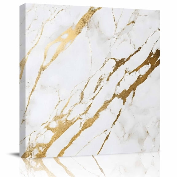 Wall Art Prints, White Gold Modern Framed Canvas Prints for Bedroom Living Room Bathroom Office, Abstract Vintage Marble Geometric Gallery Wrap Wall Art Poster for Gifts Home Decor 8"x8"