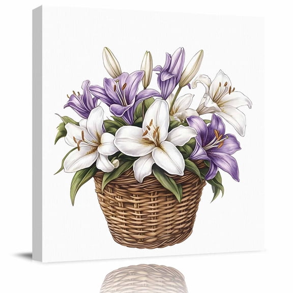 Wall Art Prints, White Spring Floral Framed Canvas Prints for Bedroom Living Room Bathroom Office, Lavender Botanical Art Summer Gallery Wrap Wall Art Poster for Gifts Home Decor 20"x20"