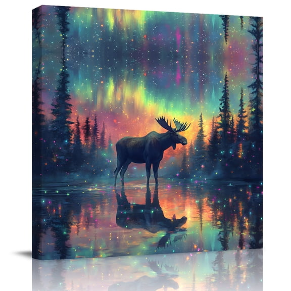 Wall Art Prints, Wilderness Animals Framed Canvas Prints for Bedroom Living Room Bathroom Office, Moose Silhouette Nature Landscape Gallery Wrap Wall Art Poster for Gifts Home Decor 20"x20"