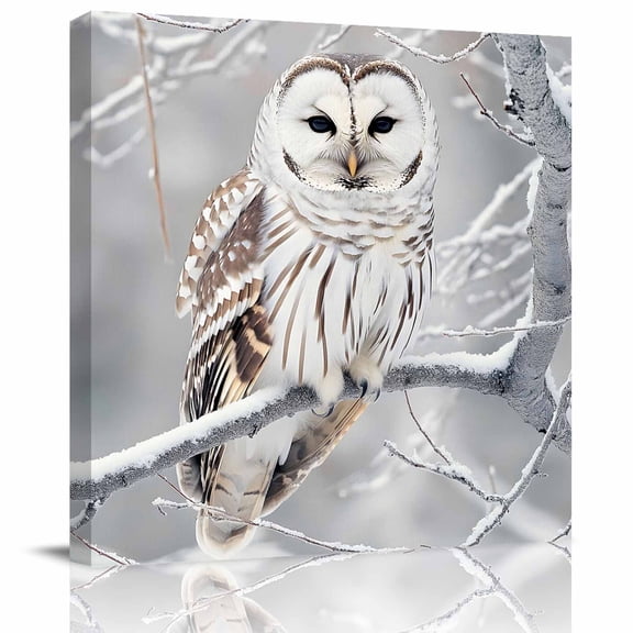 Wall Art Prints, Winter Owl Framed Canvas Prints for Bedroom Living Room Bathroom Office, Country Birds Animal Tree Branches Snow Gallery Wrap Wall Art Poster for Gifts Home Decor 8"x8"