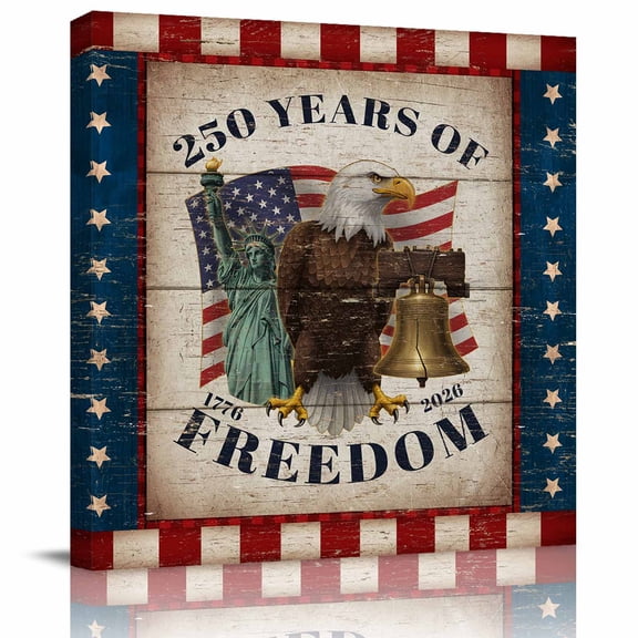 Wall Art Prints, Year American Anniversary Flag Framed Canvas Prints for Bedroom Living Room Bathroom Office, Eagle USA Flag Vintage Gallery Wrap Wall Art Poster for Gifts Home Decor 8"x8"
