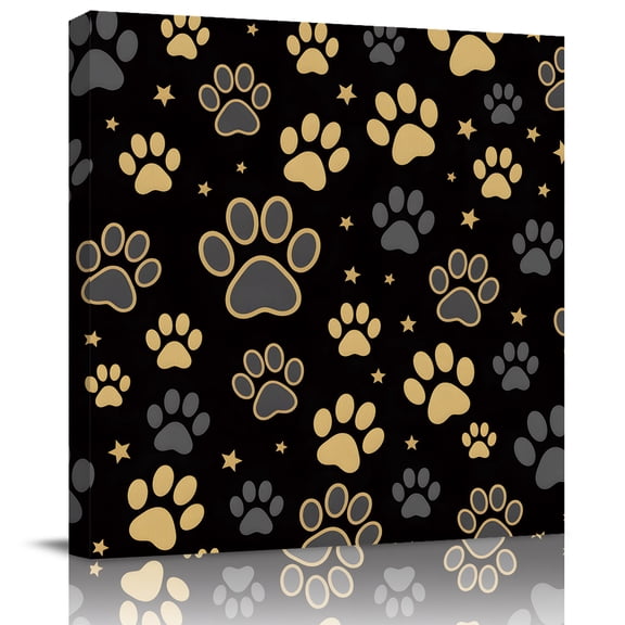 Wall Art Prints, Yellow Black Dog Paws Framed Canvas Prints for Bedroom Living Room Bathroom Office, Vintage Pastoral Retro Art Gallery Wrap Wall Art Poster for Gifts Home Decor 24"x24"