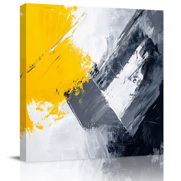 Wall Art Prints, Yellow Gray Framed Canvas Prints for Bedroom Living Room Bathroom Office, Abstract Oil Painted Geometric Modern Gallery Wrap Wall Art Poster for Gifts Home Decor 8"x8"