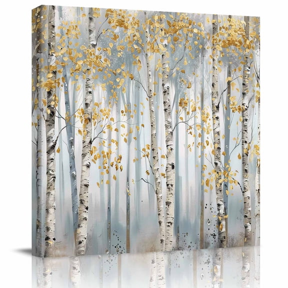 Wall Art Prints, Yellow Grey Forest Framed Canvas Prints for Bedroom Living Room Bathroom Office, Grey Modern Art Oil Painting Gallery Wrap Wall Art Poster for Gifts Home Decor 8"x8"