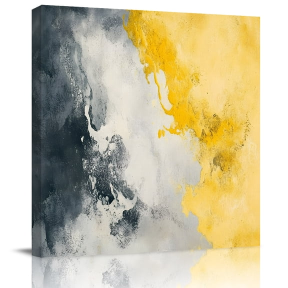 Wall Art Prints, Yellow Grey Framed Canvas Prints for Bedroom Living Room Bathroom Office, Modern Vintage Oil Painting Abstract Gallery Wrap Wall Art Poster for Gifts Home Decor 8"x8"