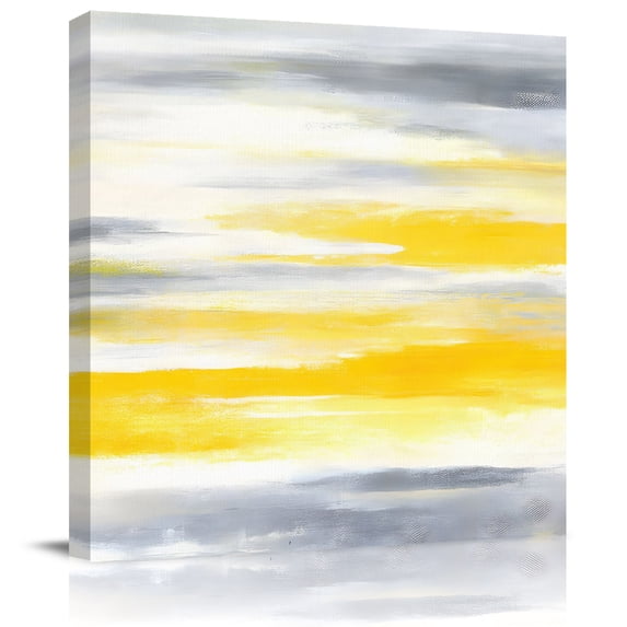 Wall Art Prints, Yellow Grey Framed Canvas Prints for Bedroom Living Room Bathroom Office, Vintage Farmhouse Abstract Oil Painting Gallery Wrap Wall Art Poster for Gifts Home Decor 20"x20"