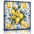 thumbnail image 1 of Wall Art Prints, Yellow Lemon Framed Canvas Prints for Bedroom Living Room Bathroom Office, Middle Century Blue Italian Textured Gallery Wrap Wall Art Poster for Gifts Home Decor 12"x12", 1 of 9