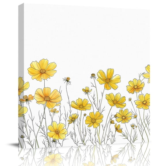 Wall Art Prints, Yellow Spring Floral Framed Canvas Prints for Bedroom Living Room Bathroom Office, Summer Botanical Watercolor Daisy Gallery Wrap Wall Art Poster for Gifts Home Decor 24"x24"