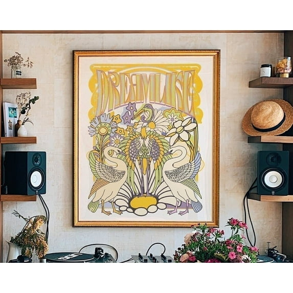 Wall Art, Psychedelic Poster, Retro 70s Floral Art Print, 70s Decor, 60s Wall Decor, Retro Home Decor, Aesthetic Dorm Decor, 24x36 UNFRAMED