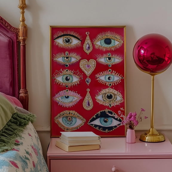 Wall Art, Red Mystical Eye Print, Glam Aesthetic Decor, Maximalist Poster, Witchy Boho Art, Celestial Bedroom Decor, Statement Wall Art Wall Art, Modern Wall Decor For Living Room, 8x12 UNFRAMED