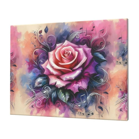 Wall Art Rose Music Picture Canvas Wall Art Print Paintings Modern Artwork For Living Room Wall Decor And Home Décor Framed Ready To Hang-12×16 In