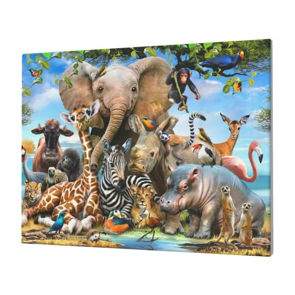 Wall Art Smiling Animals Picture Canvas Wall Art Print Paintings Modern Artwork For Living Room Wall Decor And Home Décor Framed Ready To Hang-12×16 In