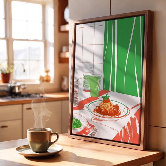 Wall Art Spaghetti Meatballs Dinner Kitchen Counter Decor, Unframed Paper Print
