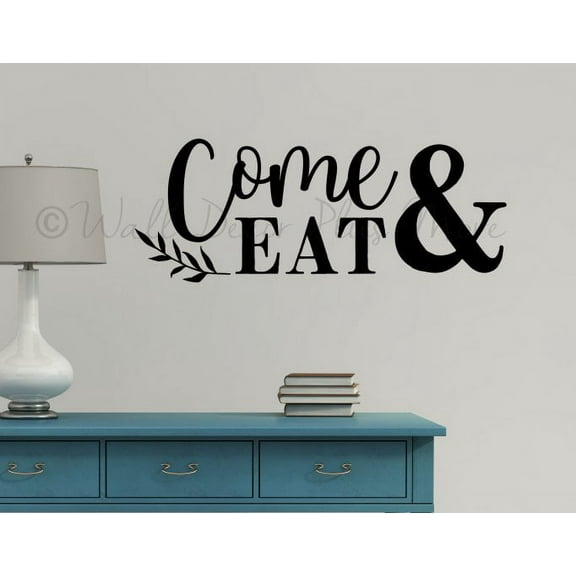 Wall Art Sticker Come and Eat Modern Kitchen Wall Quote Decorative Vinyl Letters Leaf Home Decor Decal 23x9-Inch Black