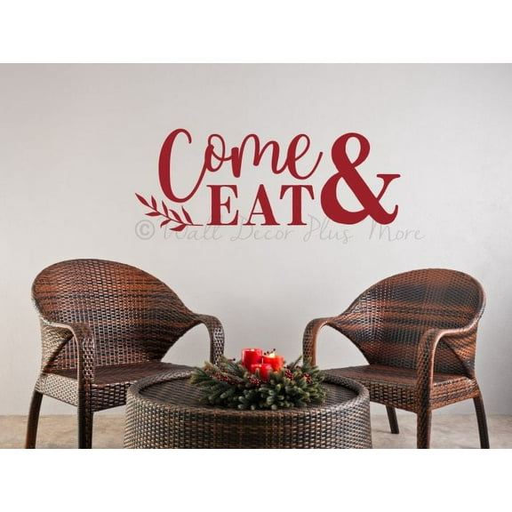 Wall Art Sticker Come and Eat Modern Kitchen Wall Quote Decorative Vinyl Letters Leaf Home Decor Decal 36x14-Inch Red