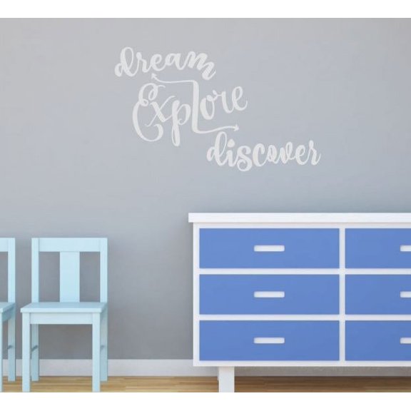 Wall Art Stickers Dream Explore Discover Kids Inspirational Vinyl Decals 23x14-Inch Light Gray