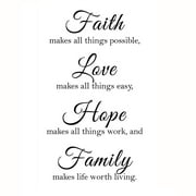 Wall Art Stickers for Living Room Faith Makes All Things Possible, Love Makes All Things Easy, Hope Make All Things Work, and Family Makes Life Worth Living Inspirational Quote Sayings Decal Home